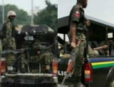 Nigerian Security Forces Army soldiers and Police Patrol