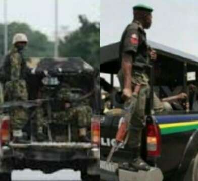 Nigerian Security Forces Army soldiers and Police Patrol