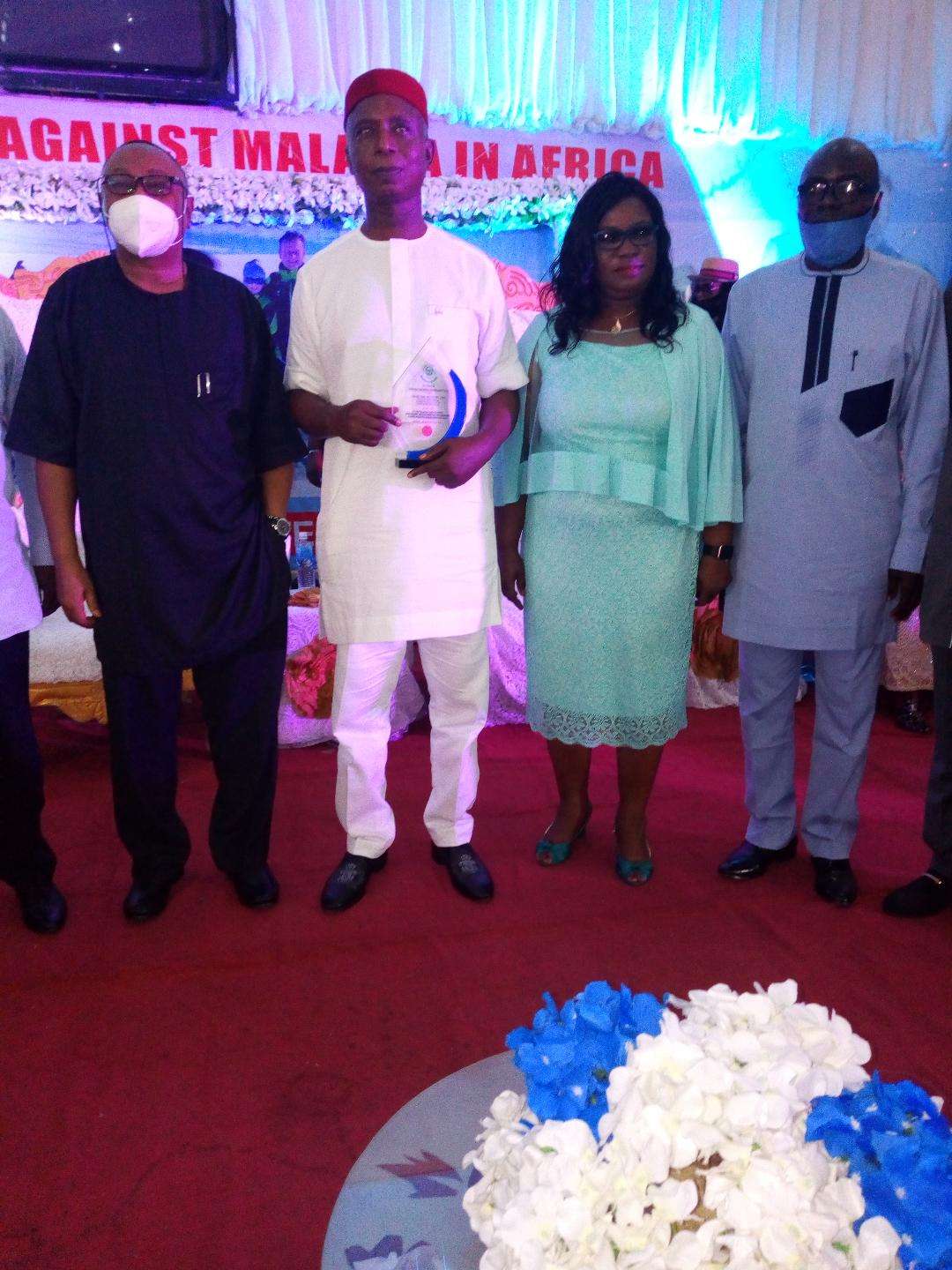 Prince Nwoko, Awardee, Prof Mrs Ogwu, DVC, Acad, and Mr Egbaire, Bursar