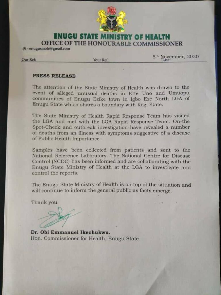 Alleged Unusual Deaths in Enugu Ezike: Enugu Govt Sends Patients' Samples for Investigation