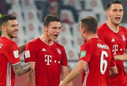 Bayern Munich’s French defender Benjamin Pavard (2nd-L) celebrates his goal during the FIFA Club World Cup final football match
