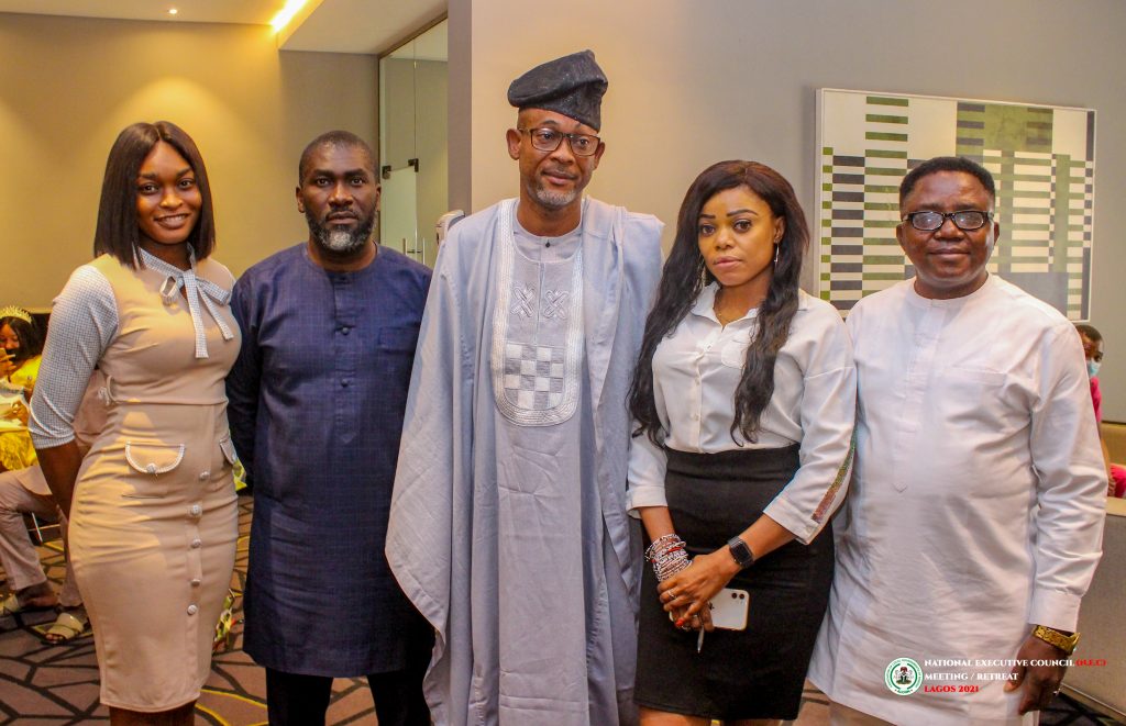 ALGON National President Alabi Kolade David (Middle) and National President of Association of Bloggers and Journalists Against Fake News, Comrade James Ezema (1st) Left.