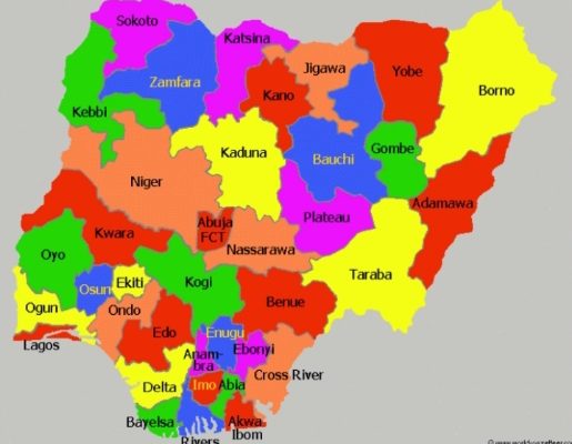 Nigeria map with 36 states and FCT