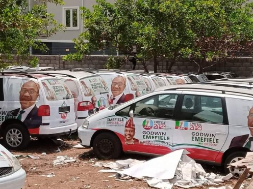 Branded Campaign vehicles of CBN Governor Godwin Emefiele surfaces online