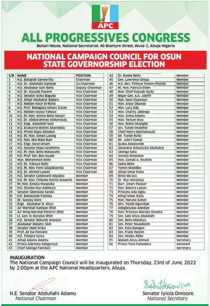 All Progressives Congress (APC) National Campaign Council for the Osun State Governorship Election