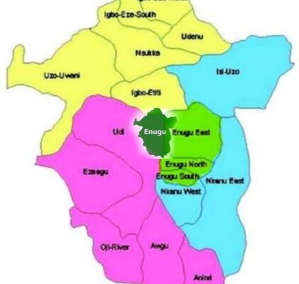 Map of Enugu State Showing Senatorial Districts