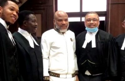 IPOB Leader Nnamdi Kanu and legal team against Federal Government