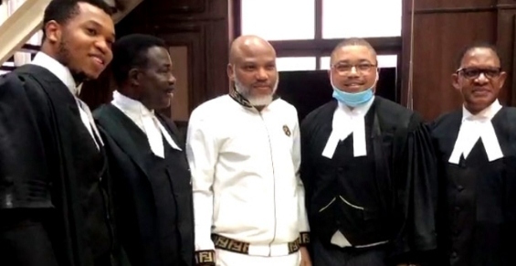 IPOB Leader Nnamdi Kanu and legal team against Federal Government