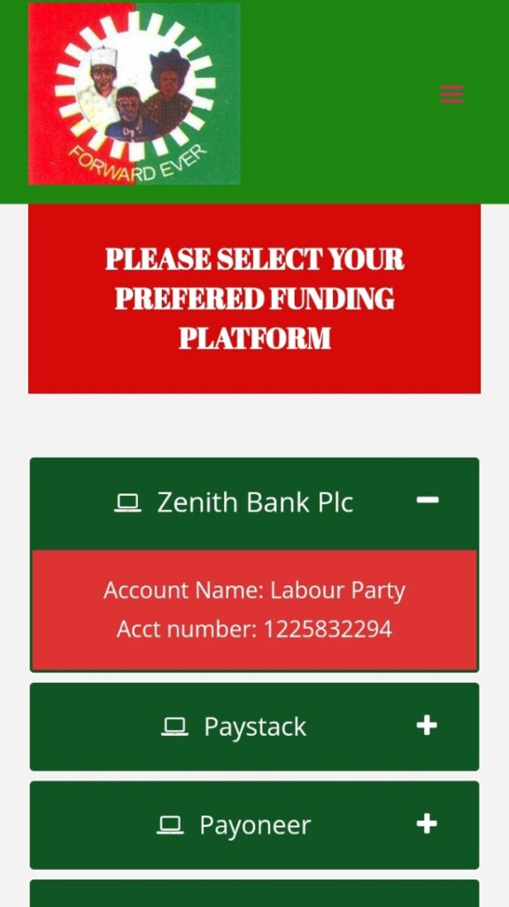 Screenshot of fundraising page of National Mobilisation Website