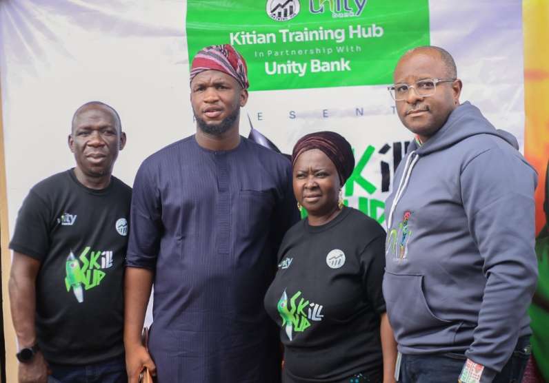 Mr Adekunle Rafiu, General Manager, Kitian Training Hub; Hon. Victor Olojede, Special Assistant to the Executive Governor of Oyo State on Students’ Affairs; Mrs Taiwo Oshunniyi, CEO, Kitian Training Hub and Dr. Opeyemi Ojesina, Head, Retail & SME Banking, Unity Bank Plc at the opening ceremony to kick off the Skill Up training programme in Ibadan
