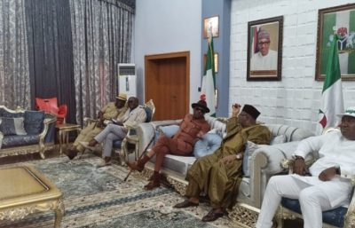 Nyesom Wike of Rivers State and other PDP G5 Governors Meet Bala Mohammed