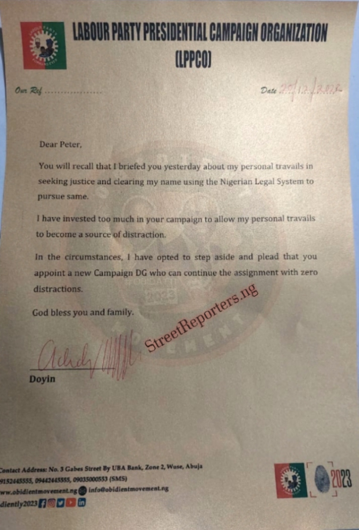 Resignation-Resignation-Letter-of-Doyin-Okupe-As-DG-Obi-Datti-Campaign-Organisation- Doyin Okupe Resigns As DG Obi-Datti Campaign Organisation