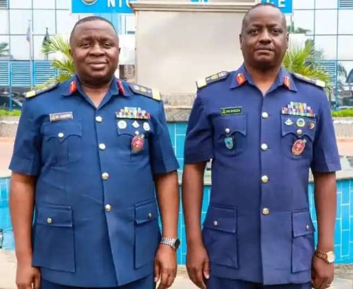 New and outgoing Director of Public Relations and Information (DOPRI), Air Commodore Wapkerem Maigida and Air Commodore Edward Gabkwet
