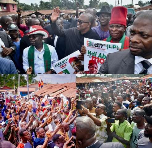 presidential candidate of the Labour Party (LP), Mr Peter Obi in Abia State for Labour governorship candidate Alex Otti