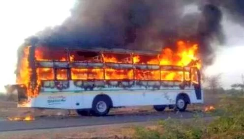 Bus Evacuating Nigerian Students From Sudan on Fire