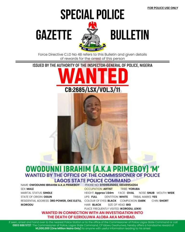 MohBad’s Close Friend Primeboy Declared Wanted As Police Place N1m Bounty On Him