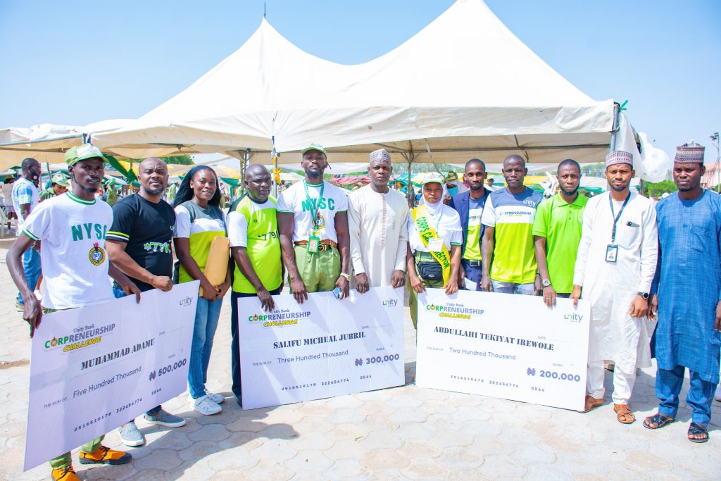 Winners in Katsina NYSC camp with some members of Unity Bank team
