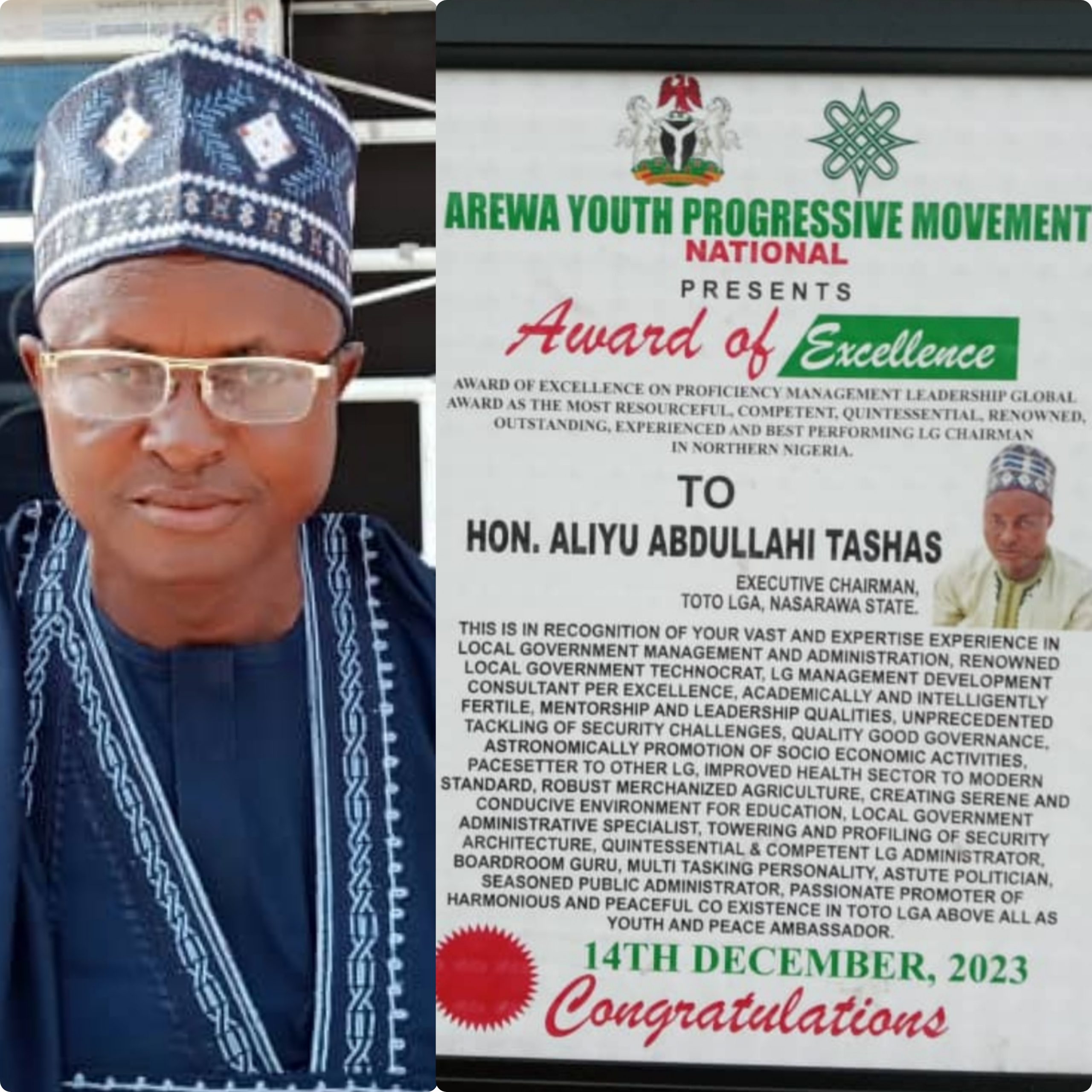 Hon. Aliyu Abdullahi Tashas, the Executive Chairman of Toto Local Government Area of Nasarawa State, Nigeria