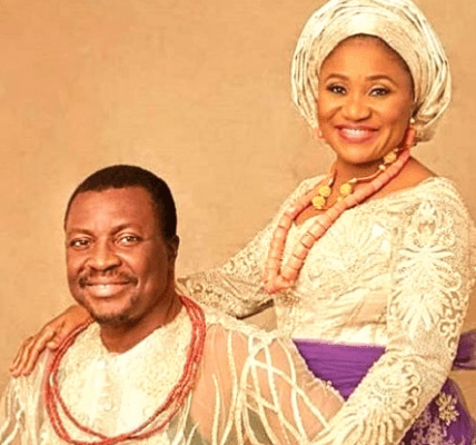 Nigerian Comedian, Atunyota Alleluya Akpobome, popularly known as Alibaba, and his wife Mary.png