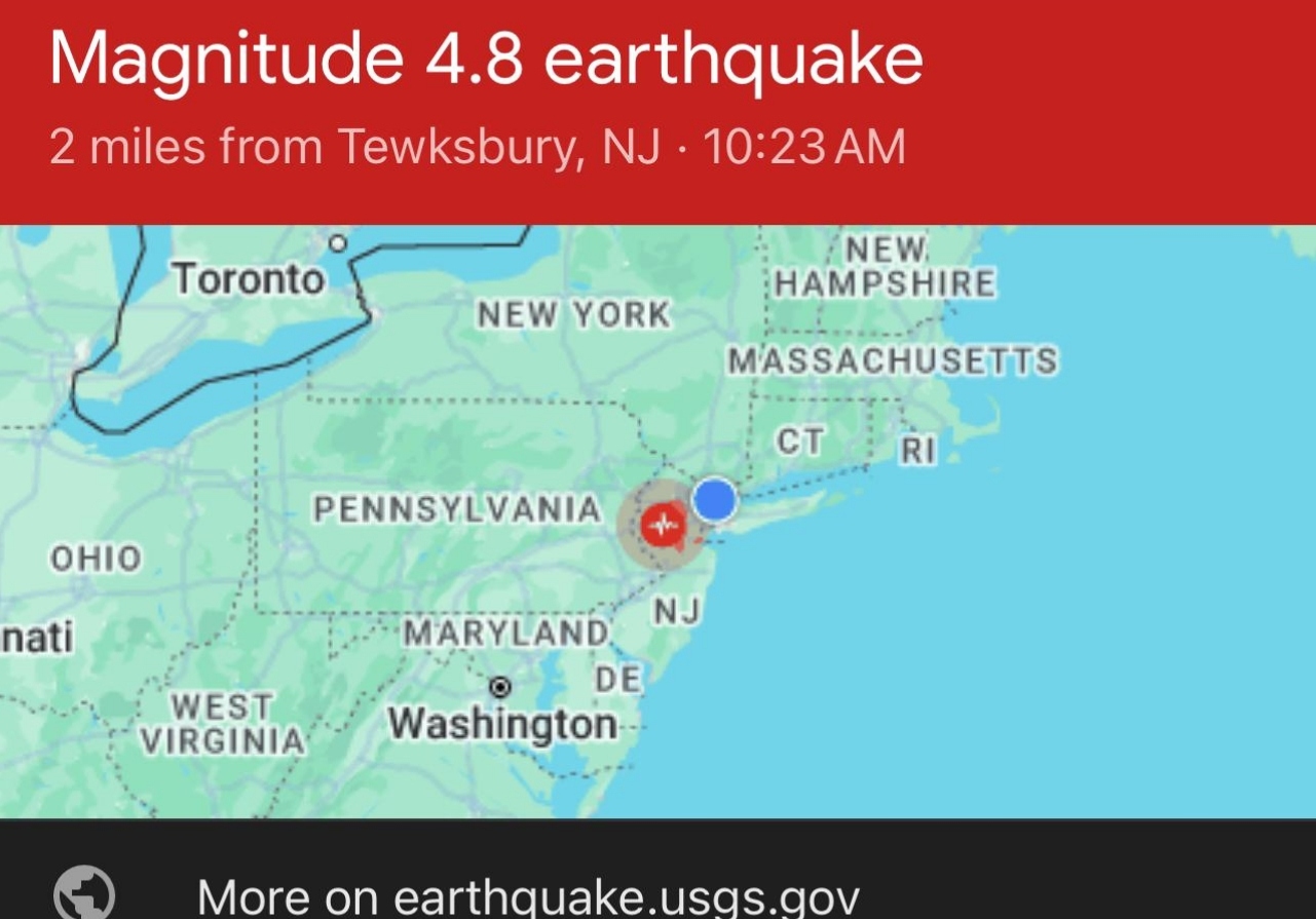 Extremely Rare 4.8 Magnitude Earthquake in New Jersey US