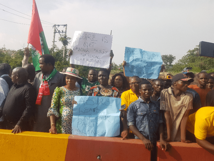 Protesting Edo Excos of Labour Party at INEC Headquarters, Abuja, on Monday 