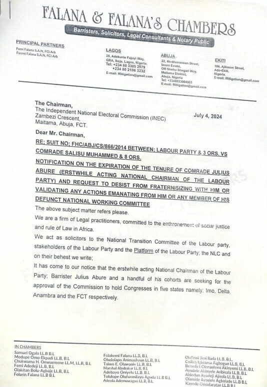 Falana Chambers Warns INEC Against Recognizing Expired Leadership of Labour Party