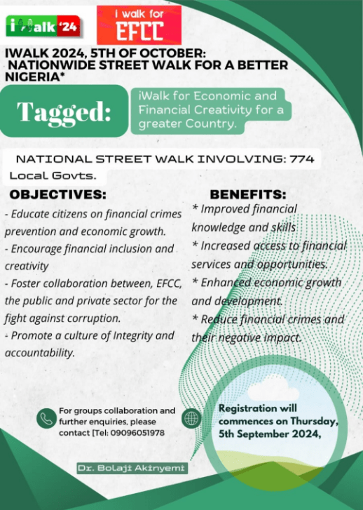 Groups Announce "I-WALK 4 EFCC 2024" To Promote Values For A Better Nigeria 