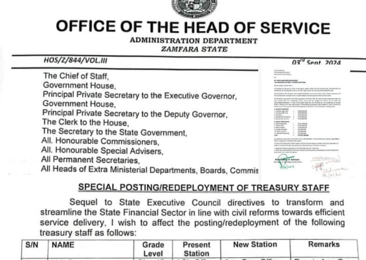 Massive Reshuffling Hit Zamfara Civil Service after Leaked Memo Showing Financing of Terrorism, Banditry