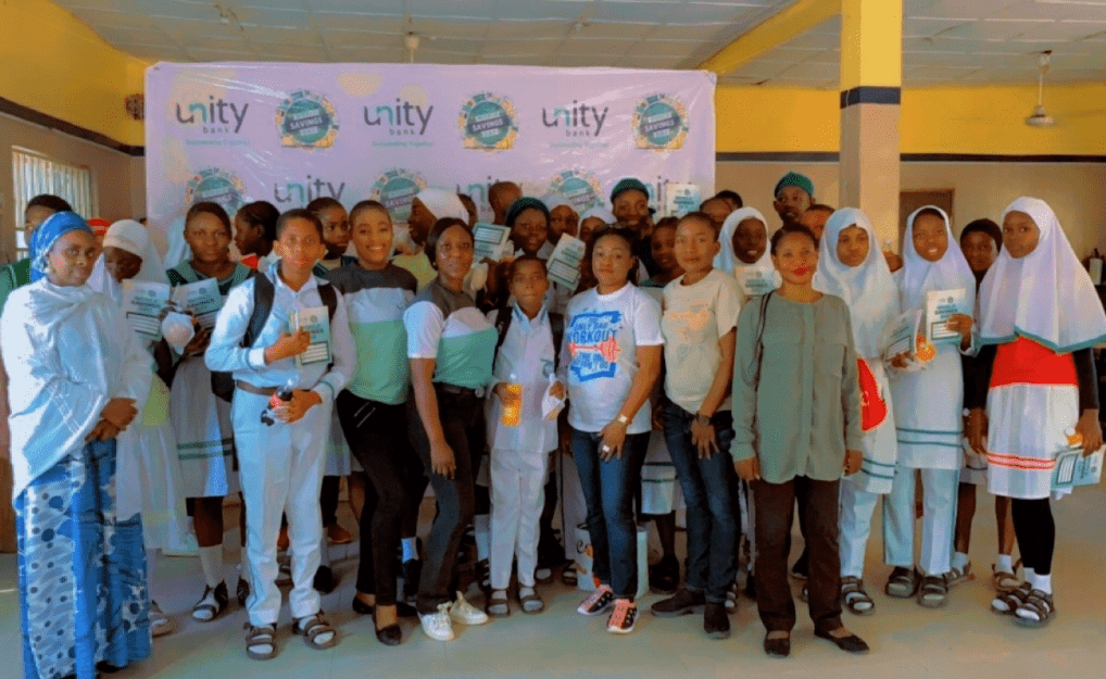 A cross section of Unity Bank team and the students of Emeralds Field School, Calabar after the training session.