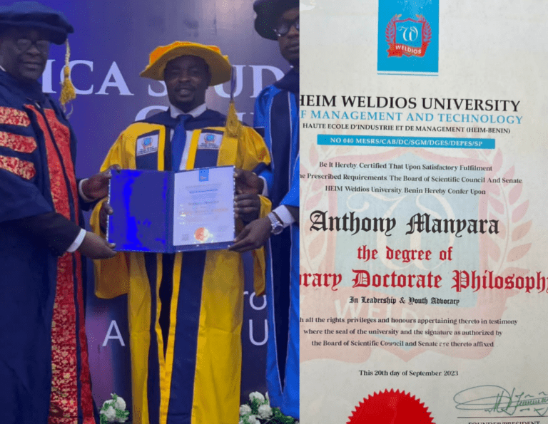 Antony Manyara Awarded Honorary Doctorate for Leadership and Youth Advocacy