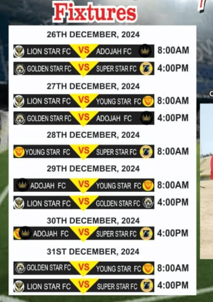 Fixtures for Ogbonicha Ward Football Competition 2024