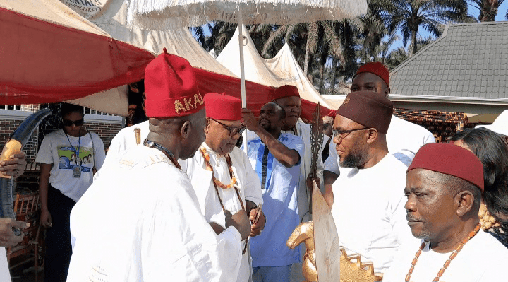 Chief Paul Agama with his new title, Akajiugo One na Opi Kingdom and His Royal Majesty Eze-Igwe Williams Ezugwu 