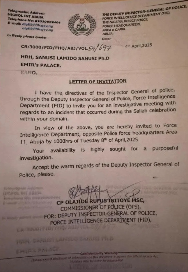 Emir of Kano Summoned by Police Over Alleged Sallah Durbar Ban Violation