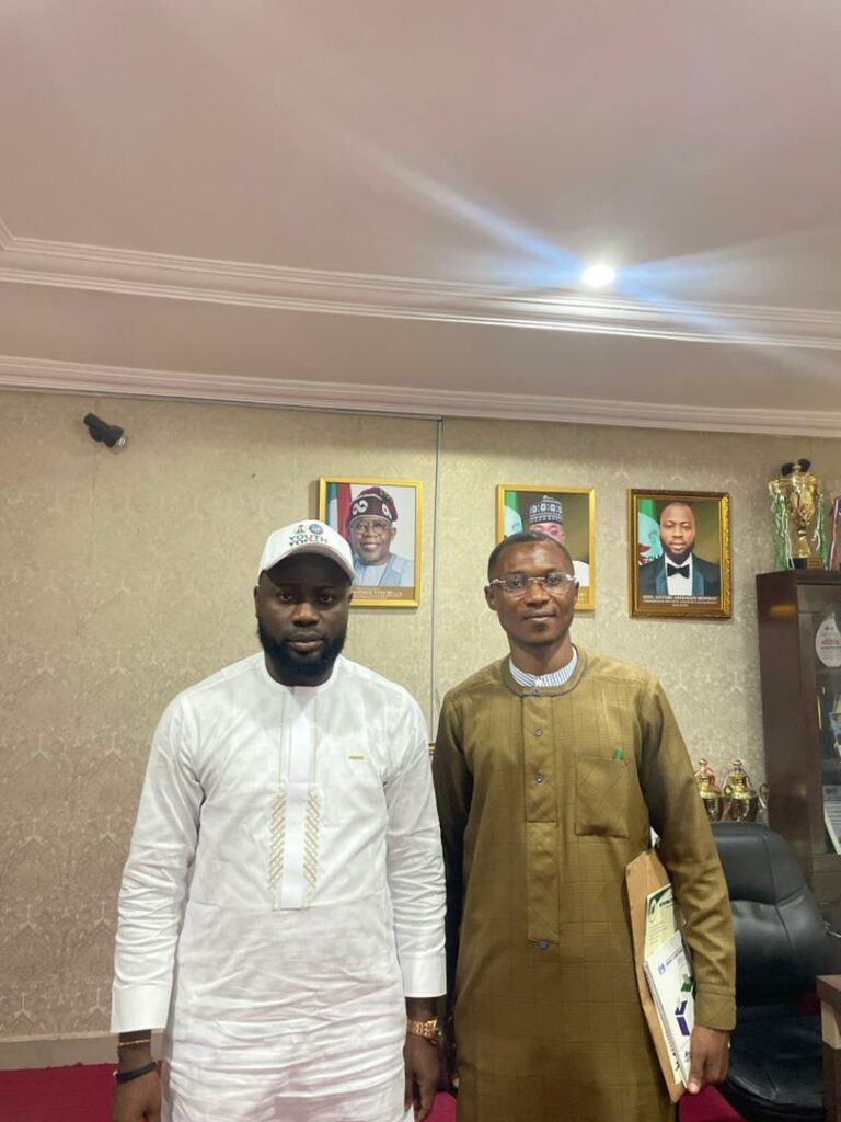 L-R: Kogi State Commissioner for Youth & Sports Development, Hon. Anyebe Aridaojo Monday and NTYTP National Secretary, Arc Bello Muhammed 