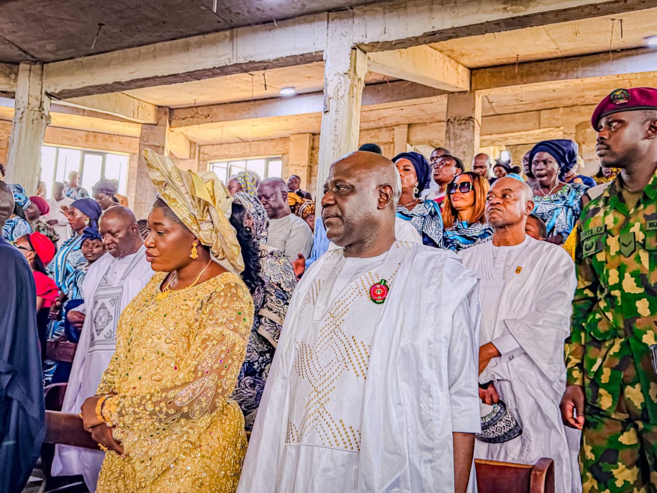 Permanent Secretary of the Ministry of Defence, Mr. Richard Pheelamilo Pheelangwa, family, friends, colleagues, and well-wishers on Saturday, December 6, 2025, at the wedding of his son, Mubarak, and his bride, Kate, in Abuja