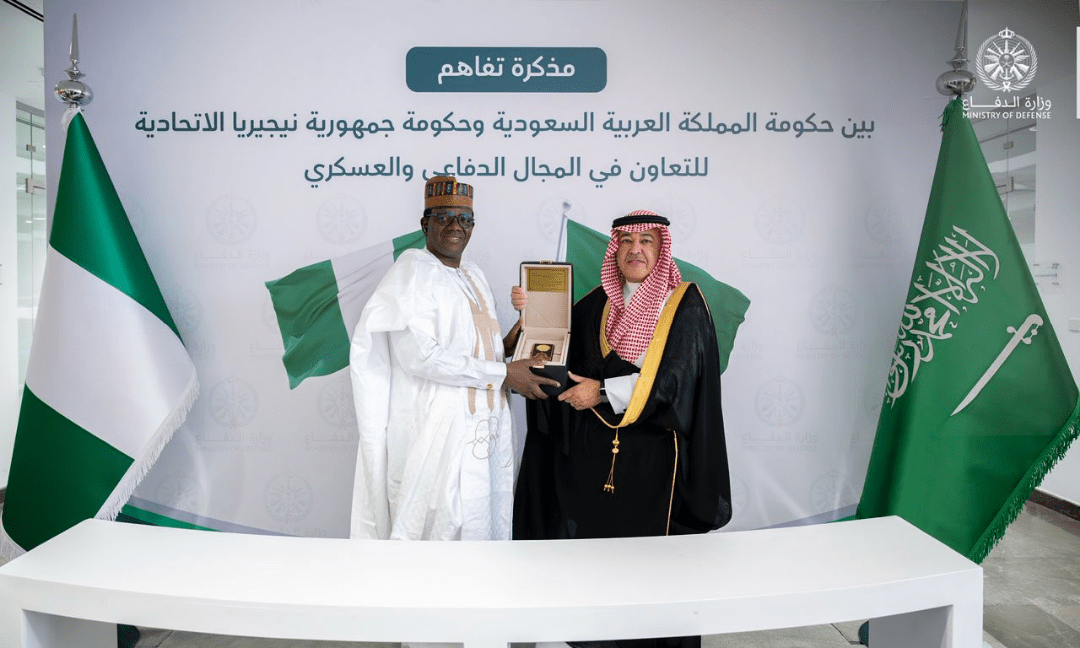 Nigeria's Minister of State for Defence, H.E. Dr. Bello Mohammed Matawalle, MON, represented Nigeria at the signing ceremony, while Saudi Arabia was represented by its Assistant Minister of Defence for Executive Affairs, Dr. Khaled H. Al-Biyari