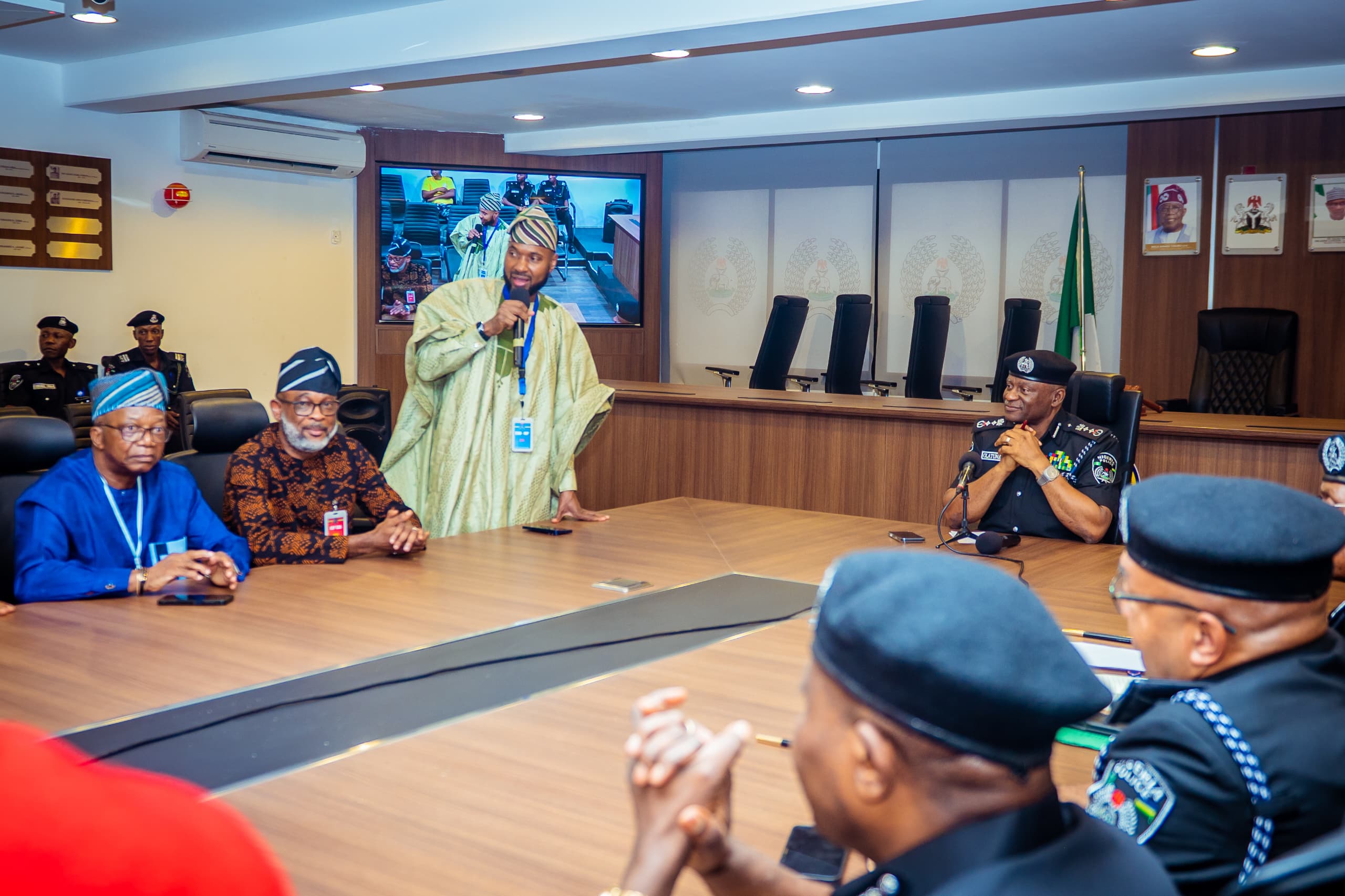 National President of the Association of Local Governments of Nigeria (ALGON), Hon. Engr. Bello Lawal, and the Inspector General of Police (IGP), Olatunji Rilwan Disu, at Force Headquarters, Abuja