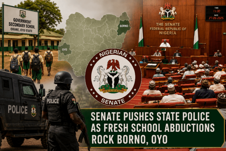 Fresh waves of school abductions in Borno State and Oyo State have triggered renewed urgency in the National Assembly, with Senate Leader Opeyemi Bamidele declaring that the worsening insecurity has strengthened lawmakers’ resolve to fast-track constitutional amendments for the establishment of state police across Nigeria.